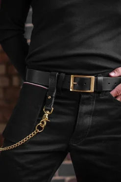 &SONS Leather Goods>Black Leather Belt