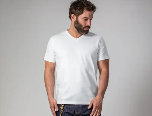 &SONS Tops>Classic White V-Neck T-Shirt