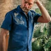 &SONS Tops>Club Shirt Koi Carp Embroidered Blue