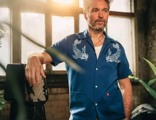 &SONS Tops>Club Shirt Koi Carp Embroidered Blue
