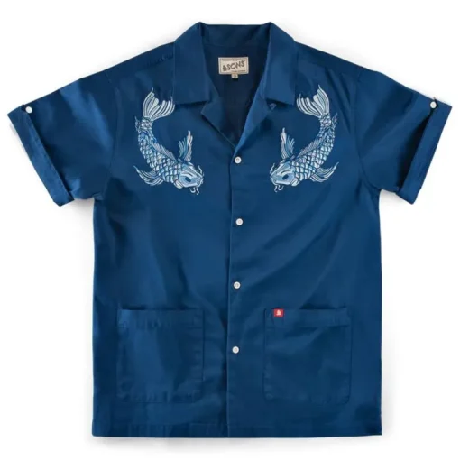 &SONS Tops>Club Shirt Koi Carp Embroidered Blue