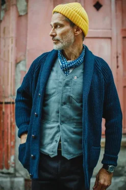&SONS Jackets & Coats>Pioneer British Wool Cardigan Navy