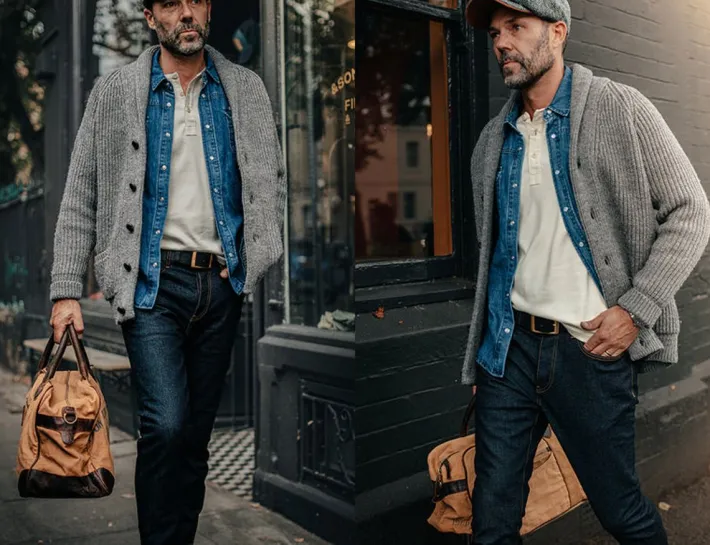 &SONS Jackets & Coats>Pioneer British Wool Cardigan Grey