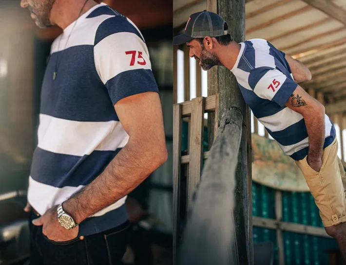 &SONS Tops>75 T-Shirt Indigo Stripe