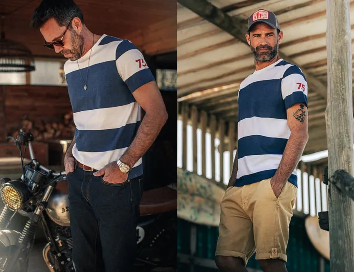 &SONS Tops>75 T-Shirt Indigo Stripe