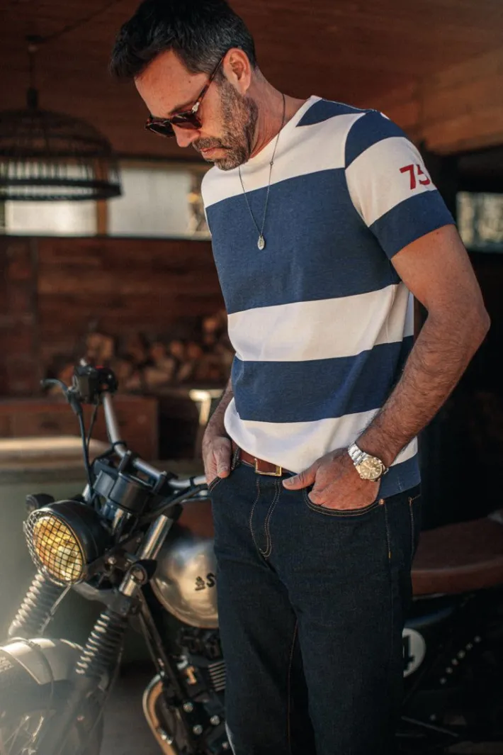 &SONS Tops>75 T-Shirt Indigo Stripe