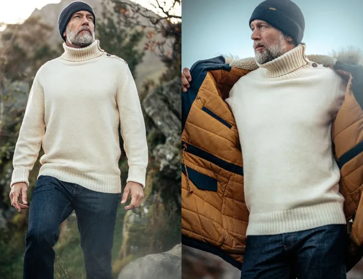 &SONS Jackets & Coats>Ahab Submariner Rollneck Jumper Ecru