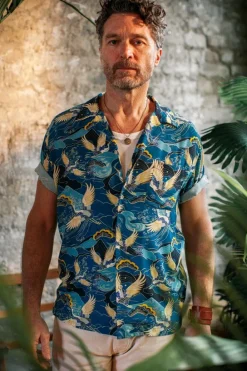 &SONS Tops>Aloha Crane Club Shirt Blue