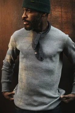 &SONS Tops>Base Waffle Crew Neck Grey Marl