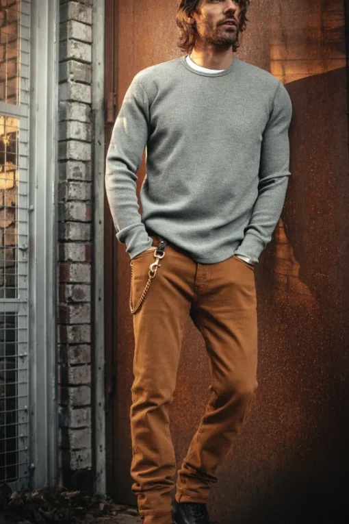 &SONS Tops>Base Waffle Crew Neck Grey Marl