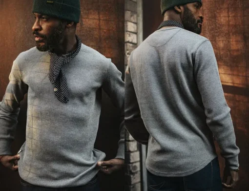 &SONS Tops>Base Waffle Crew Neck Grey Marl