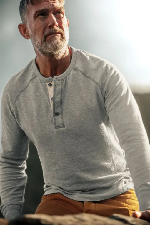 &SONS Tops>Flint Henley Grey Marl