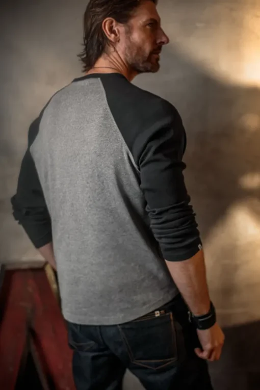 &SONS Tops>Infield Raglan Henley Shirt Grey/Charcoal