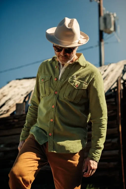 &SONS Tops>Lichen Moleskin Shirt Army Green
