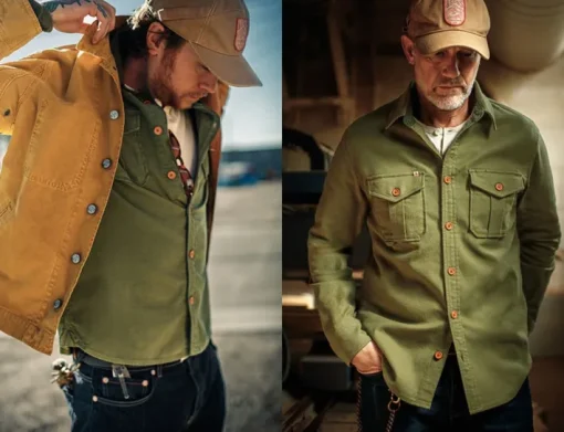 &SONS Tops>Lichen Moleskin Shirt Army Green