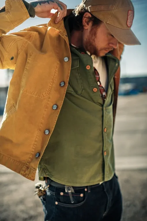 &SONS Tops>Lichen Moleskin Shirt Army Green