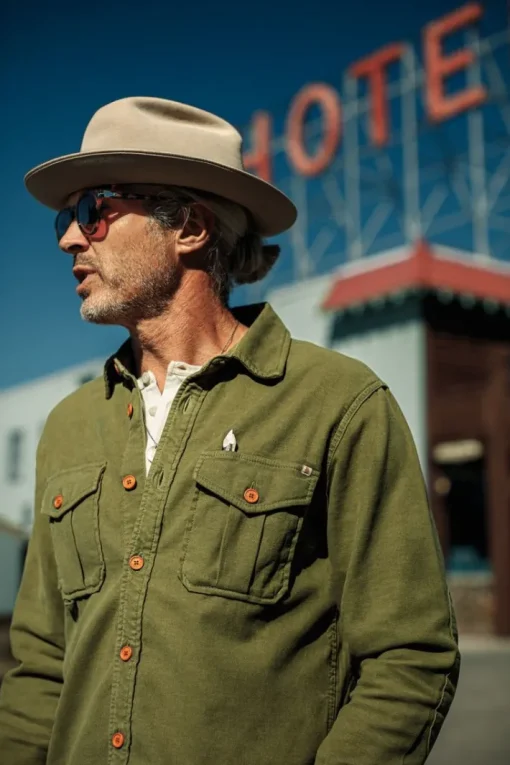 &SONS Tops>Lichen Moleskin Shirt Army Green