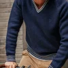 &SONS Jackets & Coats>Old School V-Neck Jumper Navy