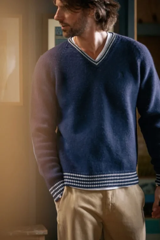 &SONS Jackets & Coats>Old School V-Neck Jumper Navy
