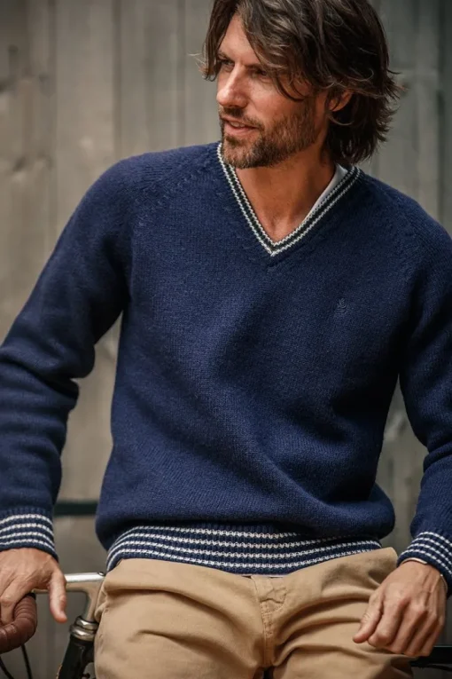 &SONS Jackets & Coats>Old School V-Neck Jumper Navy