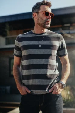 &SONS Tops>Papillon T-Shirt Grey Stripe