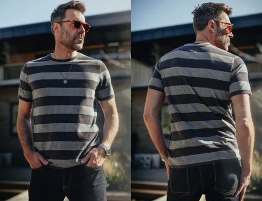 &SONS Tops>Papillon T-Shirt Grey Stripe