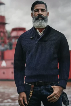 &SONS Jackets & Coats>Port Shawl Collar Jumper Navy