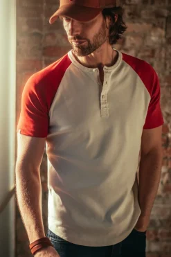 &SONS Tops>The Chariot Henley Shirt Raw/Red