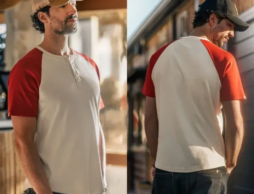 &SONS Tops>The Chariot Henley Shirt Raw/Red