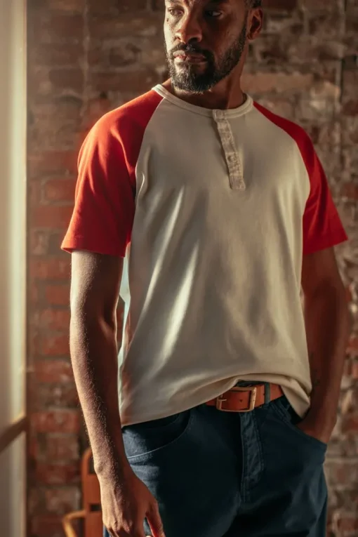 &SONS Tops>The Chariot Henley Shirt Raw/Red