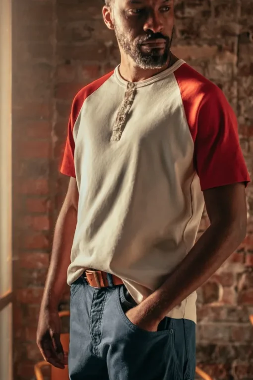 &SONS Tops>The Chariot Henley Shirt Raw/Red