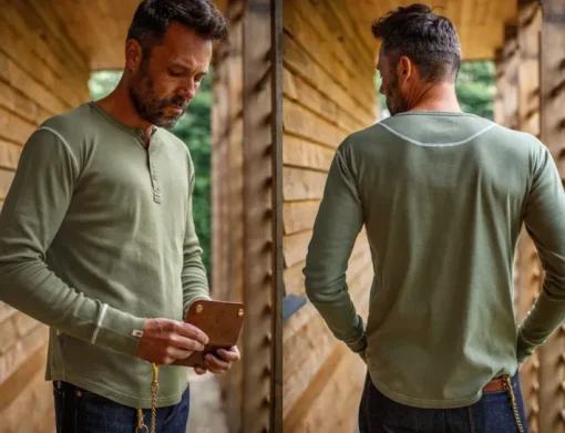 &SONS Tops>The New Elder Henley Shirt Army Green