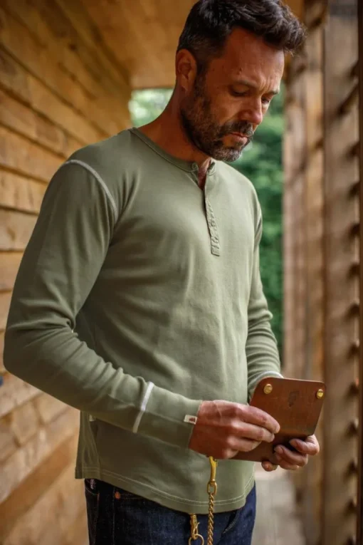 &SONS Tops>The New Elder Henley Shirt Army Green