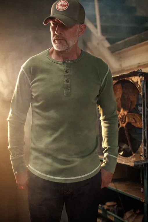 &SONS Tops>The New Elder Henley Shirt Army Green