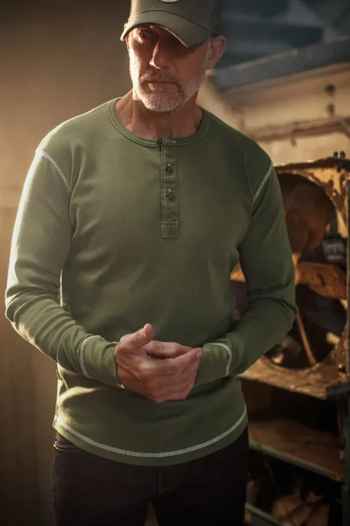 &SONS Tops>The New Elder Henley Shirt Army Green