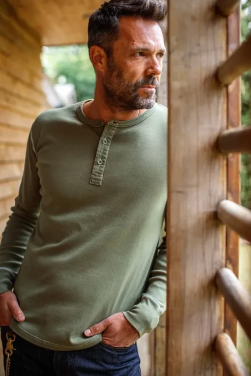 &SONS Tops>The New Elder Henley Shirt Army Green