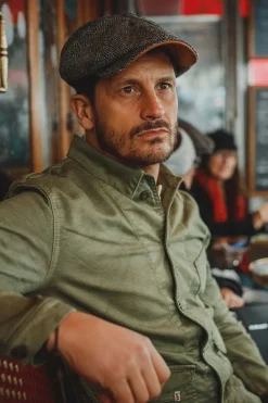 &SONS Knitwear>Thompson Baker Boy Hat- Grey Herringbone
