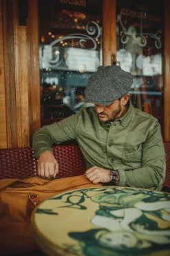 &SONS Knitwear>Thompson Baker Boy Hat- Grey Herringbone