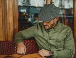 &SONS Knitwear></noscript>Thompson Baker Boy Hat- Grey Herringbone