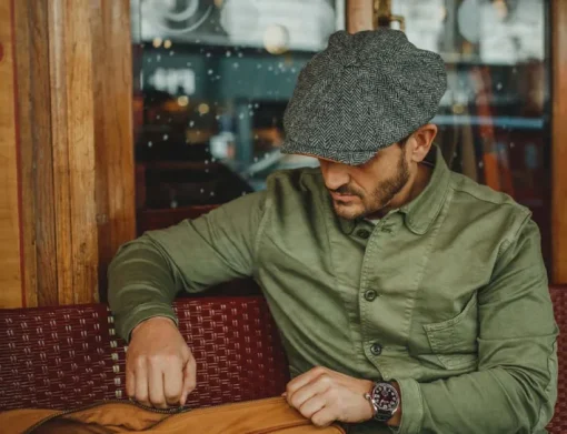 &SONS Knitwear>Thompson Baker Boy Hat- Grey Herringbone