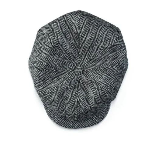 &SONS Knitwear>Thompson Baker Boy Hat- Grey Herringbone
