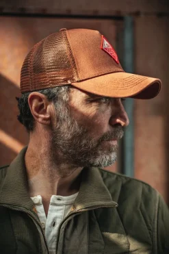 &SONS Headwear></noscript>Trucker Badge Cap Rust Tan