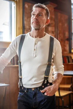 &SONS Bottoms & Shorts-Black Leather Braces