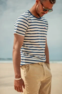 &SONS Tops-Breton Striped T Shirt Blue