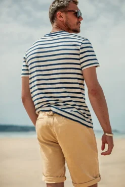 &SONS Tops-Breton Striped T Shirt Blue