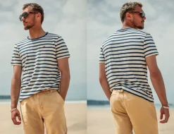 &SONS Tops-Breton Striped T Shirt Blue