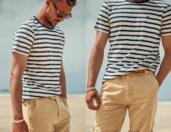 &SONS Tops-Breton Striped T Shirt Blue