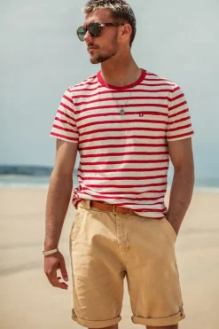 &SONS Tops-Breton Striped T Shirt Red