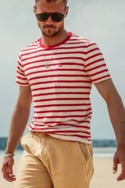 &SONS Tops-Breton Striped T Shirt Red