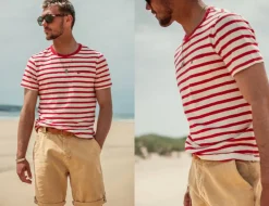 &SONS Tops-Breton Striped T Shirt Red